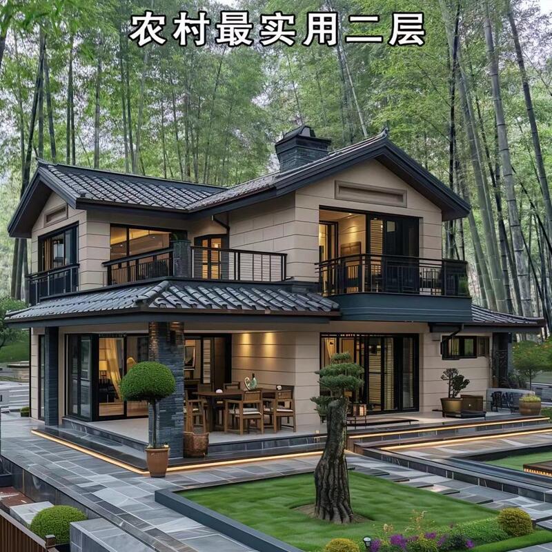 2025 New Chinese-Style Self-Built House One, Two, Three and Half-Story Layout Design Drawings and Renderings Cad Drawings