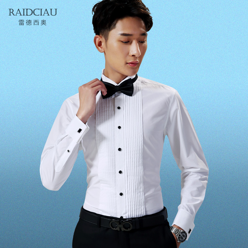 Formal Shirt for Men, Long-Sleeved, for Weddings, Groom, Best Man, Swallow Collar, Wing Collar, Banquet, Men's White Wedding Shirt