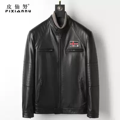 New autumn and winter Haining leather leather men's stand collar head layer calfskin Harley motorcycle jacket handsome coat tide