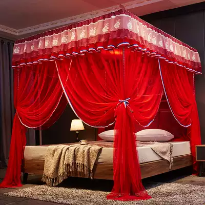 Wedding mosquito net 1 8m marriage bed with its bright red curtains double thickened three court mosquito net 2 meters bed married household mosquito net sub-