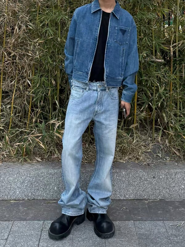 Palacemagician Paris Washed Blue Flared Jeans with Distressed Tape Details
