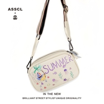 ASSCL original hand draw graffiti single shoulder skinned bag male cow pine in chest personality box pocket female tide