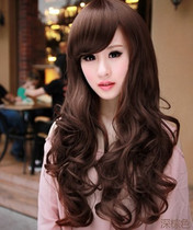 New wig girl long hair wig long curly hair wig long roll fluffy face repair wig whole wig set