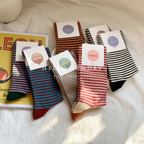 Full color is a self-contained stocking shop lady spring thin cotton middle tube loose Korean version striped Academy style