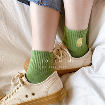 A socks shop ladies Four Seasons embroidered fruit short socks Cotton Girls High screw tight Japanese