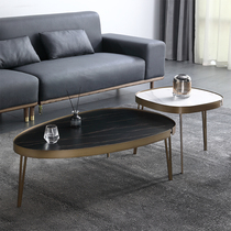 Italian minimalist light luxury Rock board round coffee table combination Nordic small apartment modern simple Net red metal living room