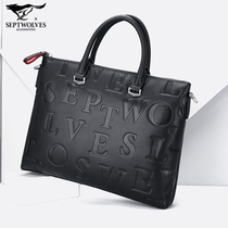 Seven wolves men bag Hand bag business cowhide bag computer bag Shoulder Bag Men leather briefcase letter tide bag