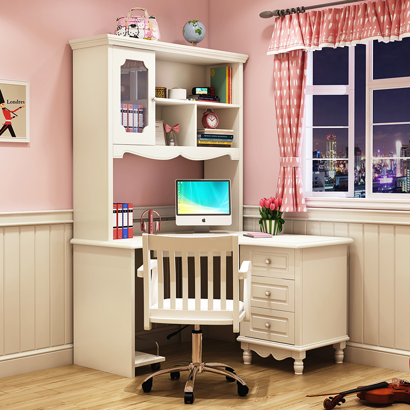 Han Style Corner Desk Bookshelves Suite of Family Electrical Brain Table Modern Minimalist Children Desk Bookcase Bookcase Desk