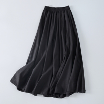 2021 new autumn winter skirt long female black vintage Chinese style cotton linen big swing skirt loose base skirt