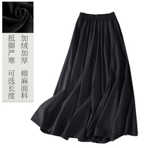 Winter vintage cotton and linen skirt warm plus velvet padded dress black Joker skirt literary slim