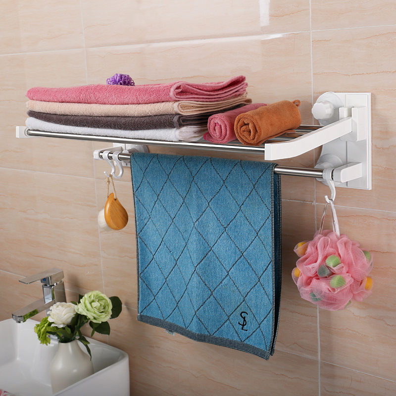 Shuangqing stainless steel foldable towel rack Strong suction wall towel rack Non-perforated towel hanging rack Wall hanging