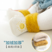 Baby socks autumn and winter thickened plus velvet warm socks newborn baby winter high tube socks