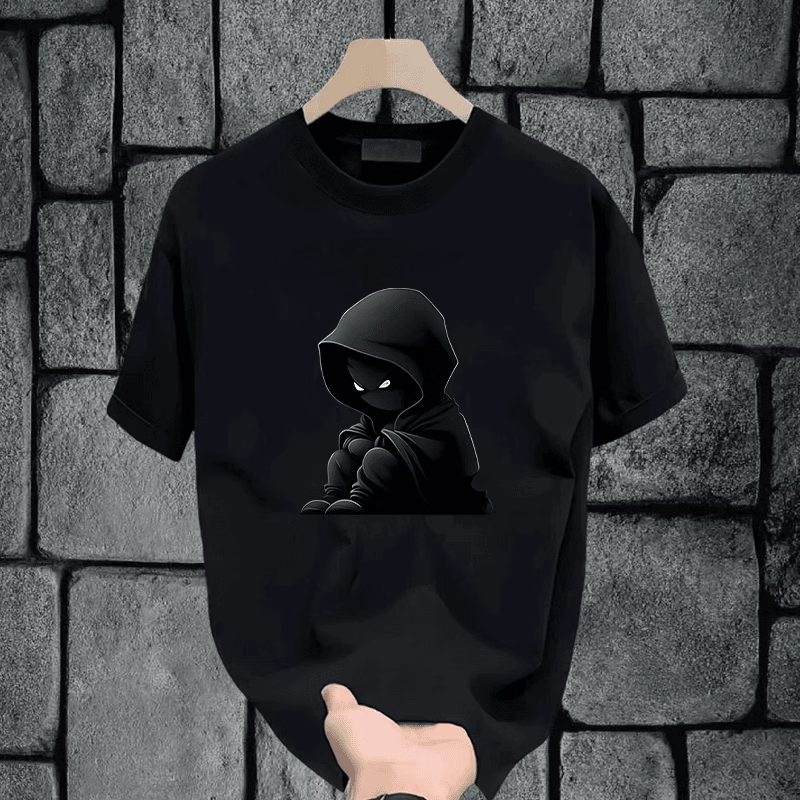 高級デザインのプリント半袖Tシャツ、メンズ2025年新作トレンドの黒半袖Tシャツ、メンズボトムスシャツ