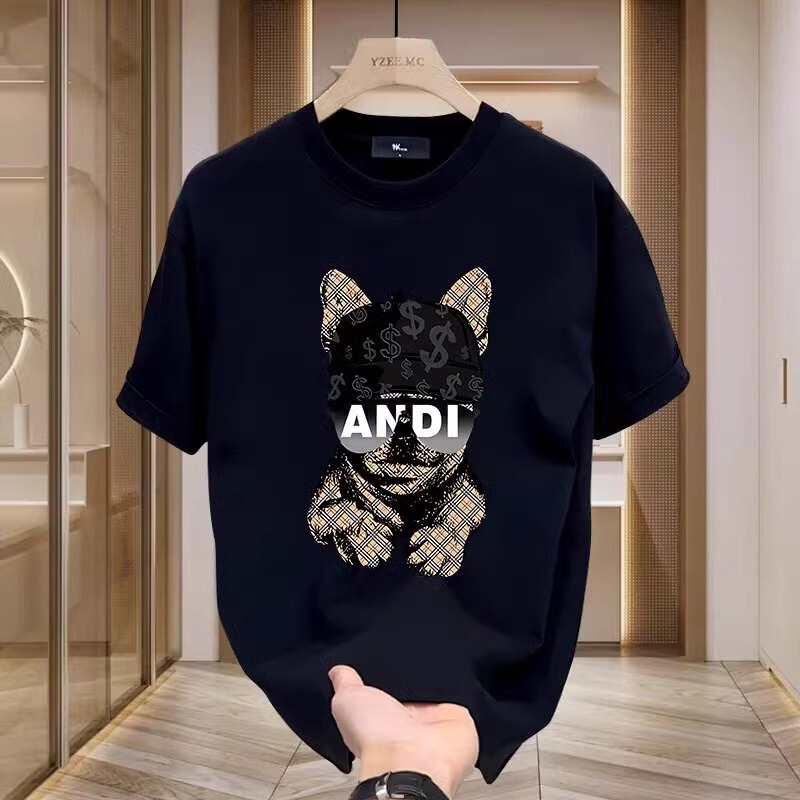 Trendy Brand Round Neck Short-Sleeved T-Shirt for Men 2026 New Summer Black T-Shirt Loose Half-Sleeved Top for Men