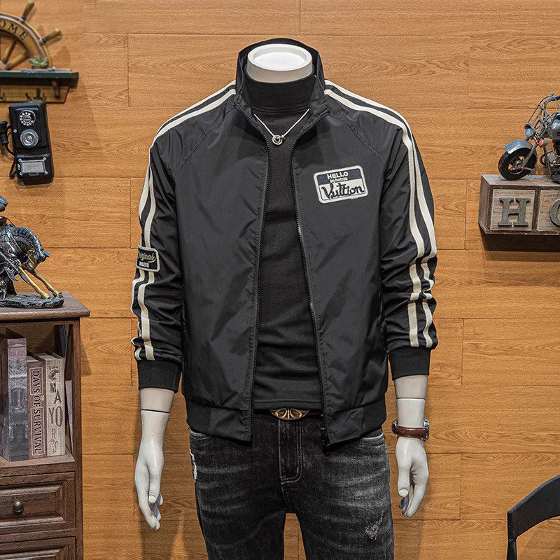High-End Black Jacket for Men, Spring and Autumn 2026 New Thin Stand-Up Collar Cardigan Motorcycle Sportswear for Men