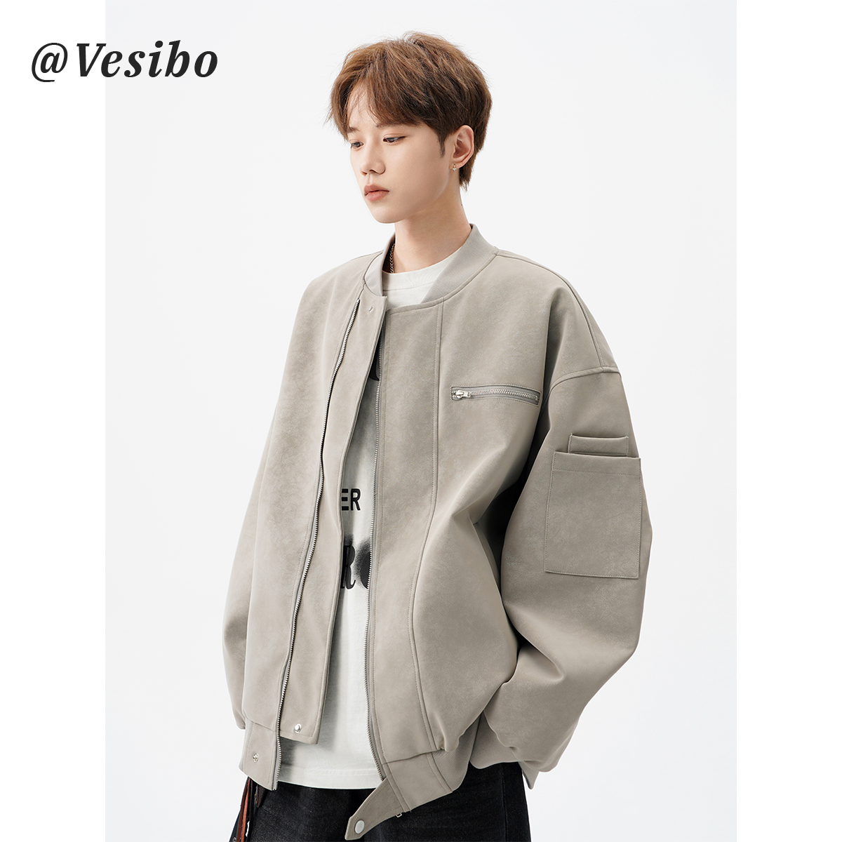 アメリカンヴィンテージベースボールジャケットメンズ秋ハイストリートハンサムタイダイレザージャケットデザインセンスショートワークウェアコートトレンド