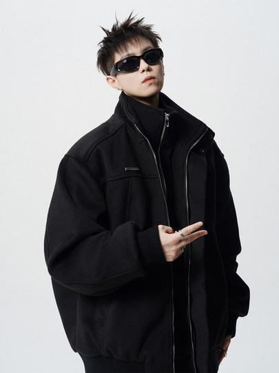 Abrigo de lana falso de dos piezas de marca de moda para hombres en invierno, abrigo de algodón para parejas de calle alta resistente, chaqueta americana holgada y bonita, abrigo de algodón