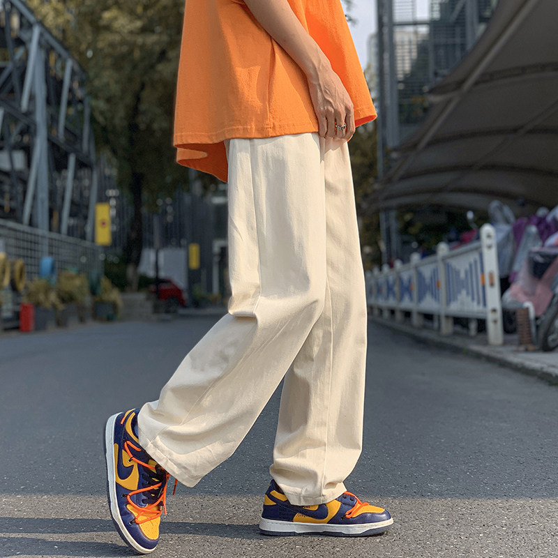 欧米のハイストリートスタイルメンズパンツ、春のトレンド万能ルーズストレートレッグカジュアルパンツ、レトロトレンドブランドのフロア丈ワイドレッグトラウザー