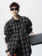 潮牌撞色格子衬衣男冬美式街头休闲长袖衬衫复古oversize情侣上衣
