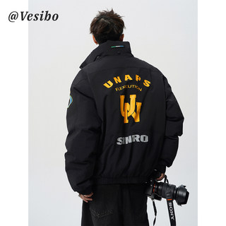 American High Street Stand-Up Collar down Jacket for Men, Winter Trendy Brand Printed Couple's Puffer Jacket, High-End Silhouette Flight Jacket