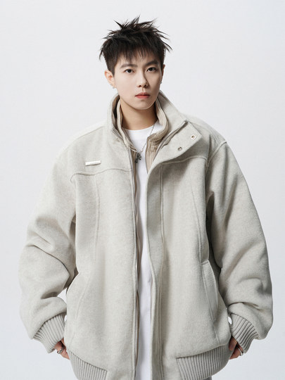 Abrigo de lana falso de dos piezas de marca de moda para hombres en invierno, abrigo de algodón para parejas de calle alta resistente, chaqueta americana holgada y bonita, abrigo de algodón