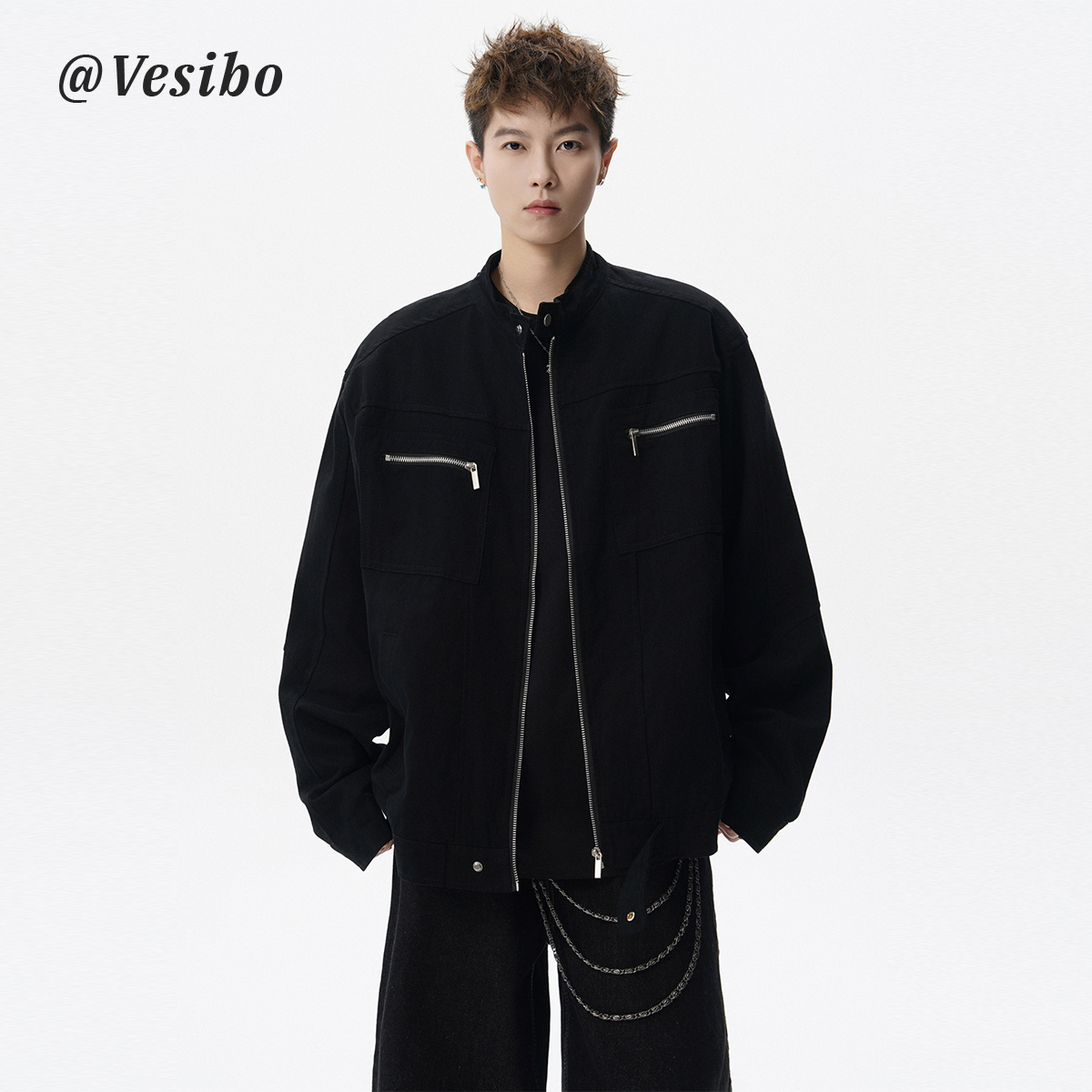 アメリカ製機能的なワークウェアジャケット、メンズ秋ハイストリートの硬いスタンドカラーコート、クリーンフィット、レトロトレンドのカジュアルトップス