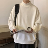 Tide, демисезонный трендовый однотонный трикотажный приятный телу свитер для отдыха, высокий воротник, в корейском стиле