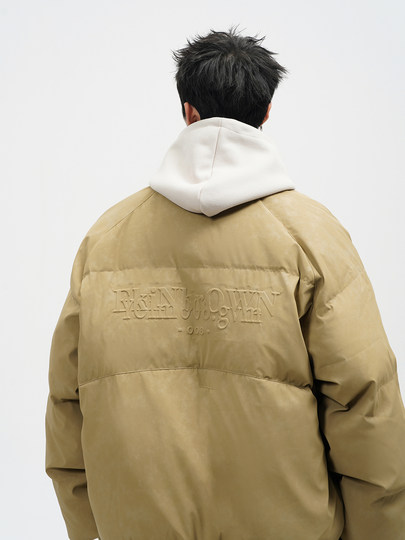 Men's Winter American High Street Baseball Jacket with White Duck down Filling, Trendy Brand Couple Style Versatile Jacket