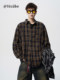 潮牌撞色格子衬衣男冬美式街头休闲长袖衬衫复古oversize情侣上衣