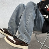 Джинсы, ретро штаны, осенние, свободный прямой крой, большой размер