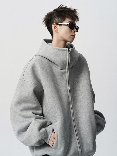 American heavy cardigan sweater men's autumn high street versatile loose couple jacket trendy brand retro casual top