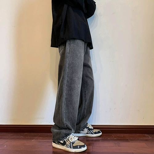 Черные джинсы, штаны, в американском стиле, оверсайз, свободный прямой крой