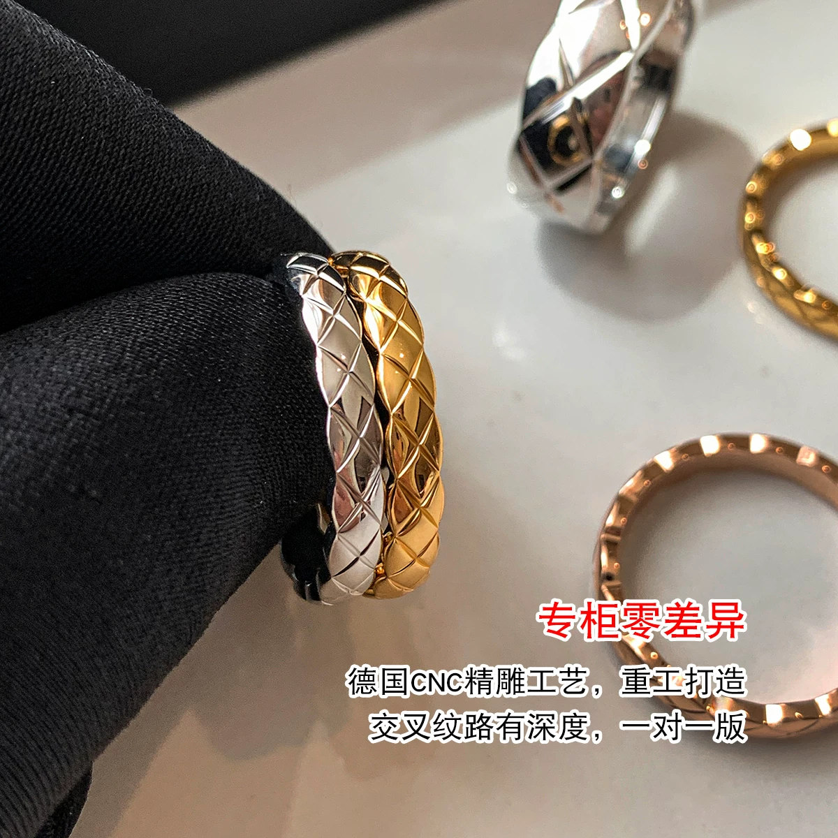 CAFFTI маленькое дизайнерское кольцо с узором зами diamond, стиль Chanel, розовое золото, золото и серебро, на указательном пальце, стиль легкой роскоши, стиль высокого качества