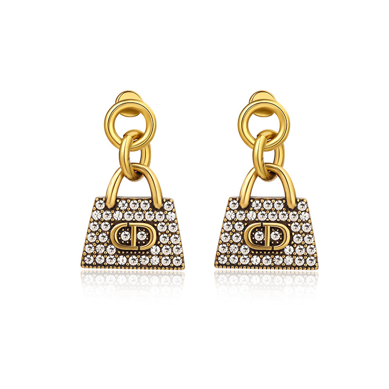D家复古满镶钻耳钉字母CD耳饰
