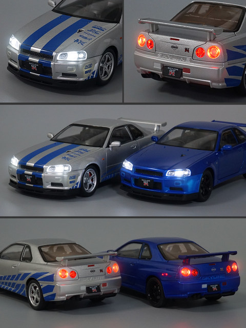 1:24日产gtr合金汽车模型尼桑r34赛车模型仿真小汽车玩具男孩礼物