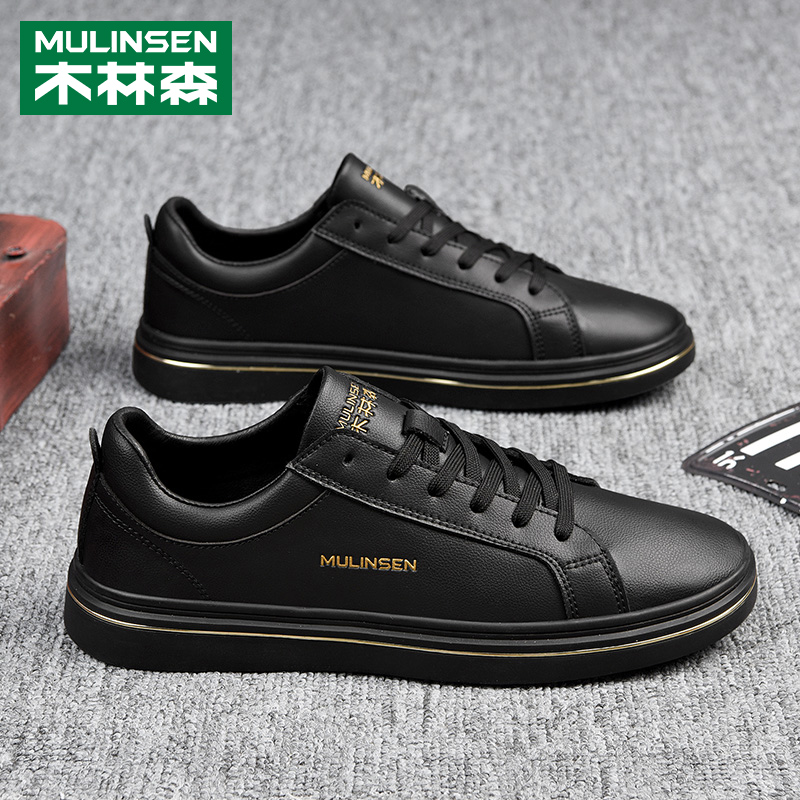 Wood Linson Genuine Leather Men Casual Board Shoes Sports Trends Inglées 100 Hitchhiking Teenagers Full Black Leather Shoes Spring