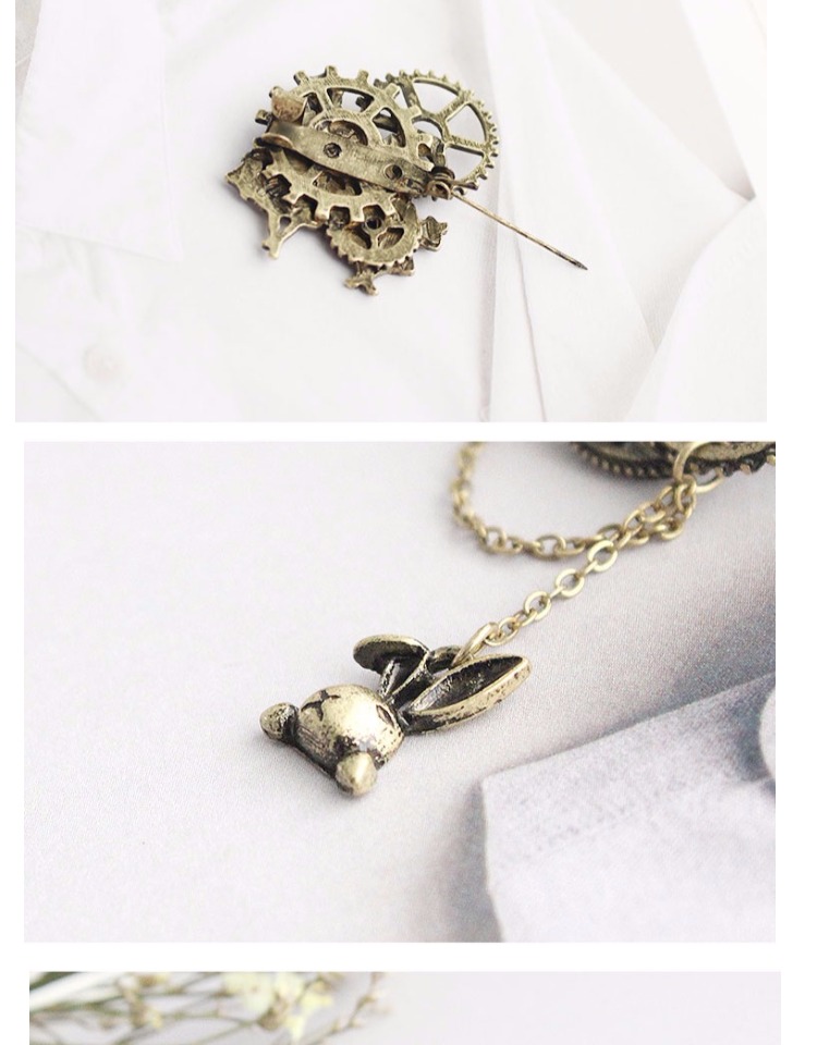 346 Thanh Đảo Eraser Trang sức Vintage Old Punk Mechanical Gear Chain Rabbit Trâm ghim cài cổ áo sơ mi nam