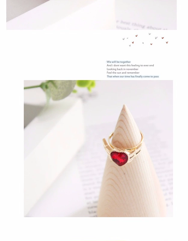 5103 Thanh Đảo Eraser Trang sức Beauty Girl Series Angel Wings Love Red Glass Ring Điều chỉnh nhẫn