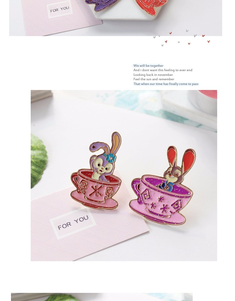 5414XII Eraser Trang sức Disney Duffy Little Tony Ba lê Thỏ xoay Cup Phim hoạt hình Huy hiệu Trâm cài áo vest