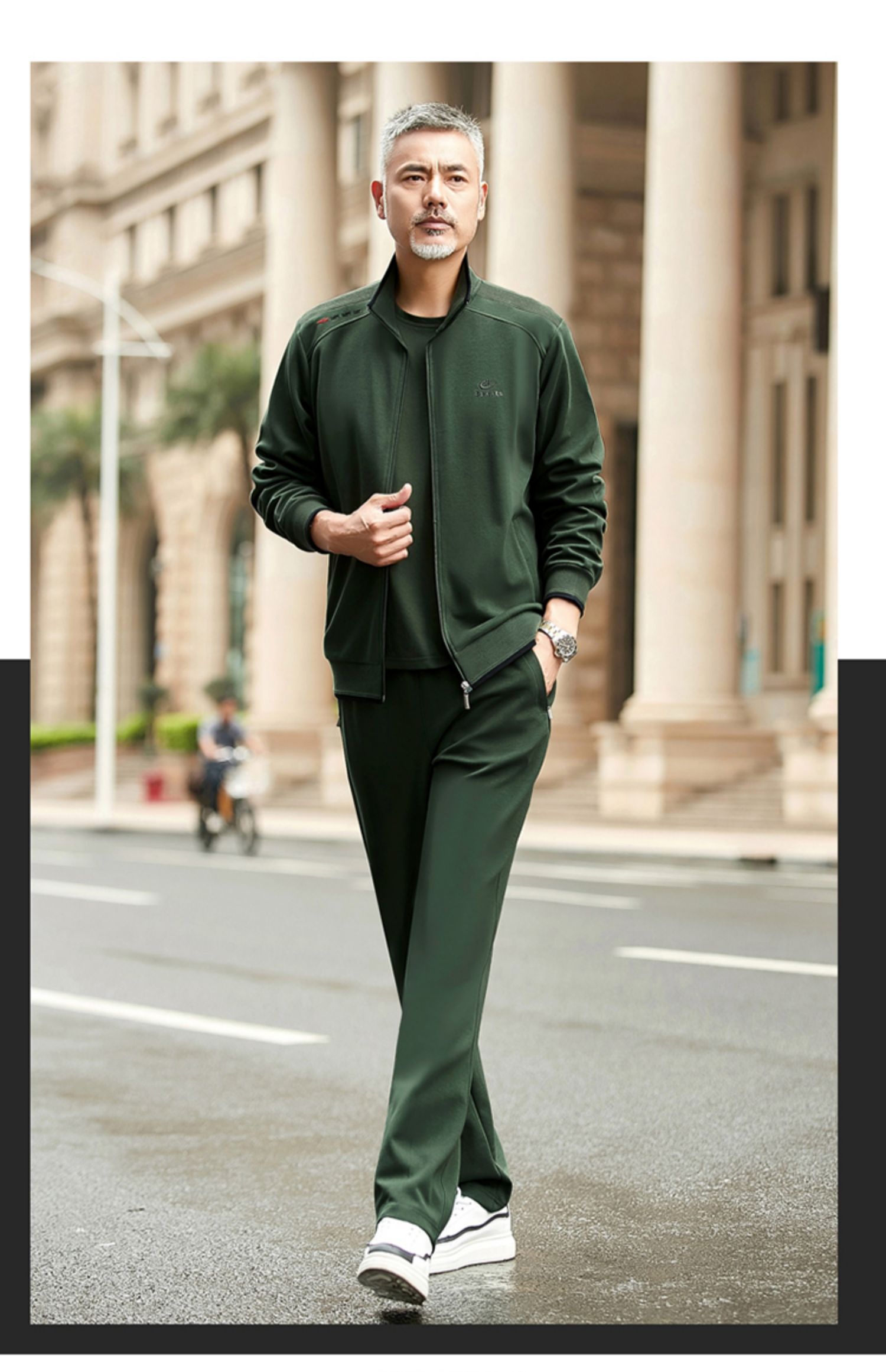 Bộ đồ thể thao trung niên quần áo thể thao nam ba mảnh mùa xuân và mùa thu cha thường mặc bộ đồ thể thao nam - Thể thao sau bộ quần áo nike