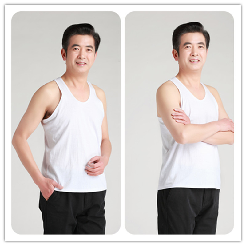 Thương hiệu áo sơ mi hoa cúc cổ trung niên cotton mùa hè áo trắng rộng rãi áo len nam cổ tròn - Áo vest áo 2 dây nữ trơn