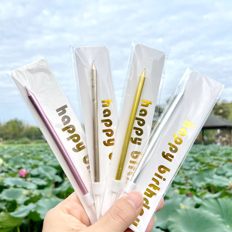 Birthday Candle Single Packed Pencil Candle Children's Cake Decorated Romantic Smoke-Plated Gilded Birthday Candle