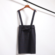 Fashion temperament strap bag hip skirt women 2021 Autumn New Korean version of thin waist bow Plaid Medium-length dress