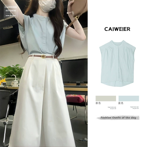 Летняя синяя рубашка с короткими рукавами и рубашка для женщин 2025 Новый легкий роскошный высококачественный французский молочный в стиле нежный дофаминовый топ