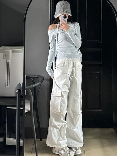 Синий приталенный дизайнерский лонгслив, осенний, тренд сезона