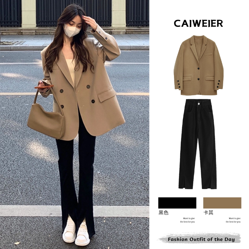 Early spring women's clothing 2022 new micro-fat mm slim fit wearing a high level sensation little fragrant wind jacket light cooked wind two-piece style suit