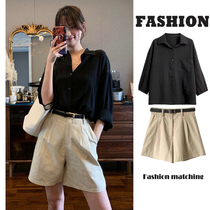 Summer Big Code Womens Dress 2022 Light Cooked Fat Mm Display Slim Superior Sense Salt Ensemble Wearing a short sleeve blouse and two suit spring