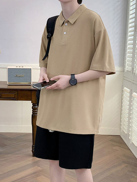 Waffle Casual Suit for Men, Summer Polo Shirt, Short-Sleeved, Plus Size, a Set of Trendy Brand Sportswear for Fat Men