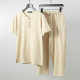Summer Cotton and Linen Short-Sleeve Men's Plus-Size Chinese Style Loose-Fitting Linen Set for Big and Tall Men, Trendy Oversized T-Shirt 5