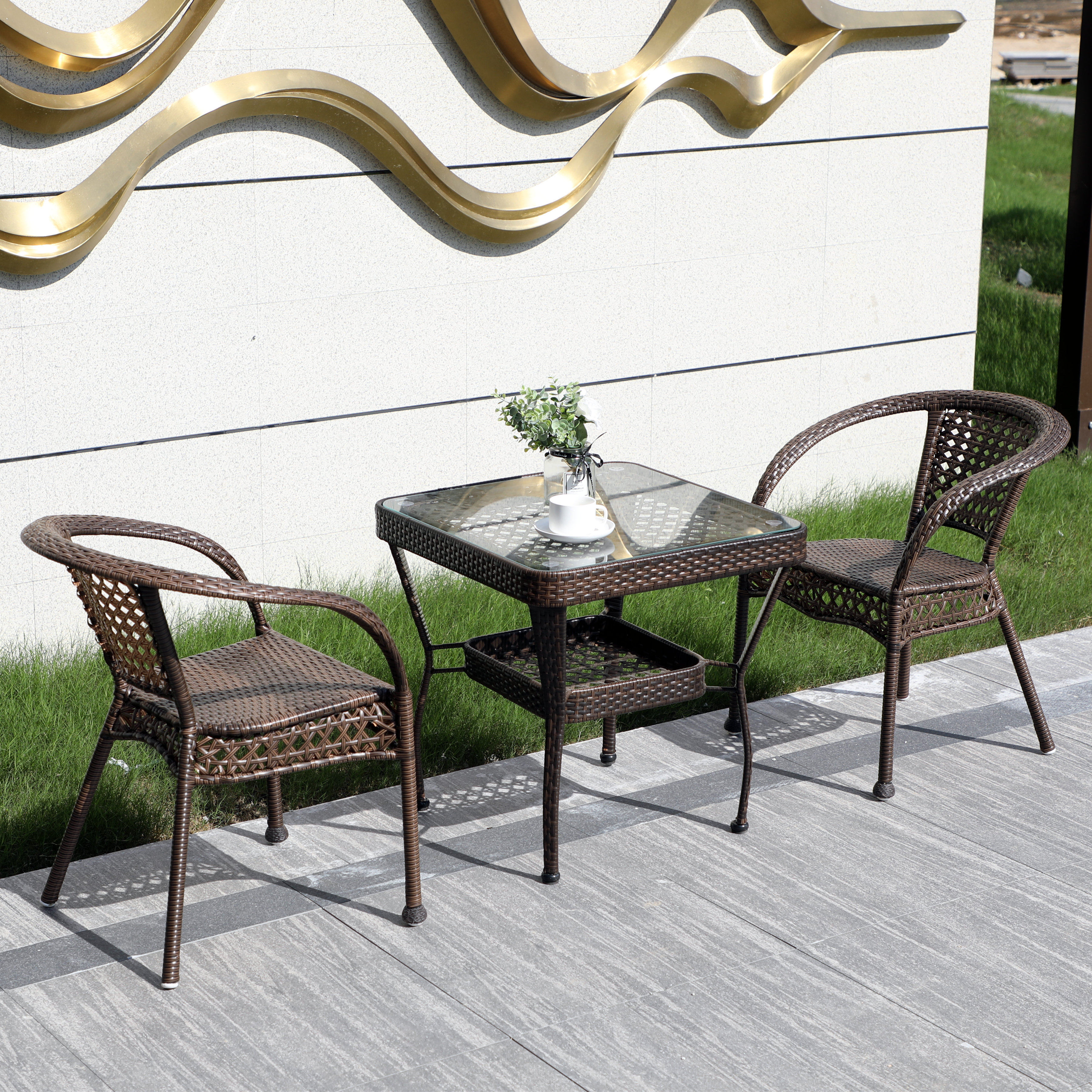Rattan chair three-piece set balcony table and chair small coffee table open-air simple modern leisure courtyard outdoor outdoor rattan combination